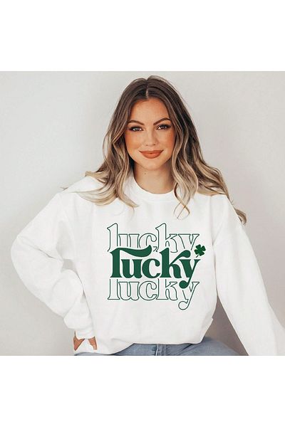 PALPİTO Hanorac oversize alb pentru femei Lucky Lucky cu imprimeu cu decolteu