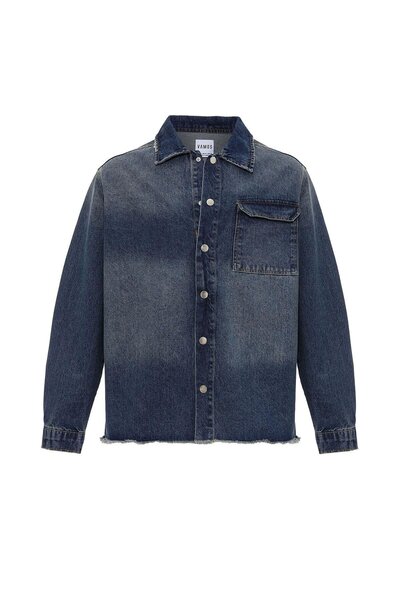 VAMOSCLO Basıc Oversize Tek Cep Detaylı Denım Ceket Koyu Mavi