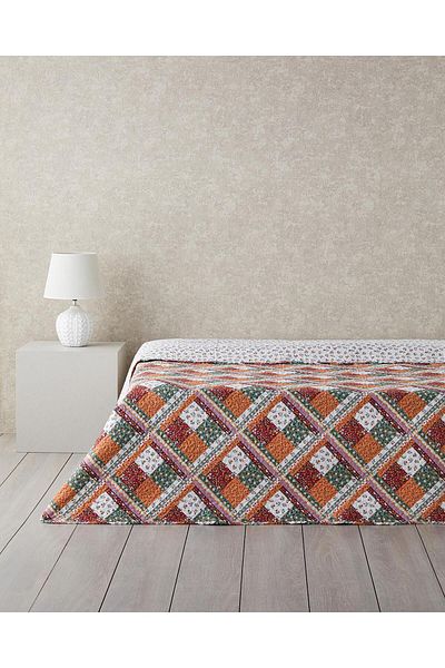 English Home Quatro Patchwork Double Sided Double Multi-Purpose Cover Terracotta