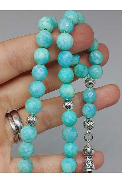 Yasamtohumu Amazonite Stone Top Segment Facet Cut 33' Locket Prayer Beads 8mm (42525)