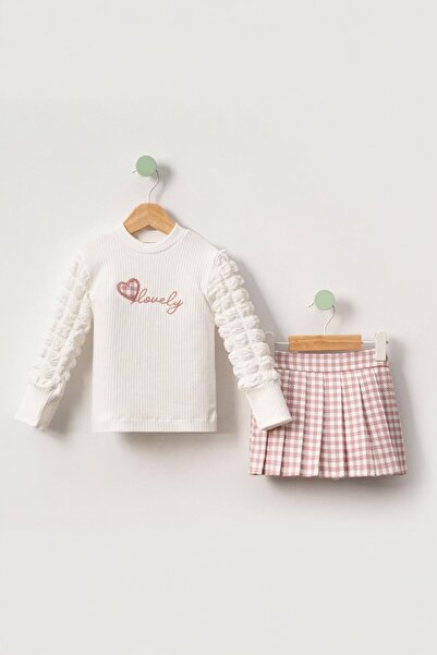 Minigimin Cicileri Комплект за момиче с бродирана блуза и плисирани карета "Р...