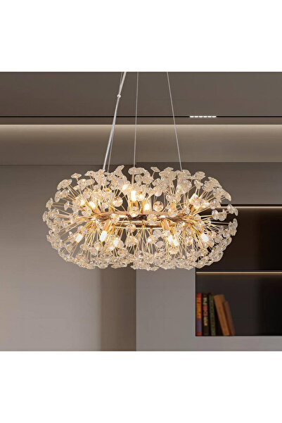 burenze Luxury Exclusive Collection Modern Kristal Taşlı Sarkıt Avize Gold Sarı 50 Cm Çap