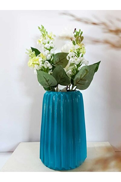 E.M.S AVM TURKUAZ RENK ÇİZGİLİ BÜYÜK BOY VAZO KONİK İSKANDİNAV TARZ BOHEM UZU...