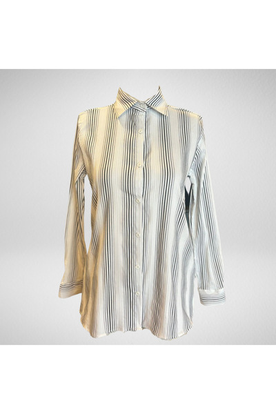 Moda Monisa Cămașă de damă | Țesătură elastică | Mold normal | Utilizare zilnică | Alb - Negru cu dungi