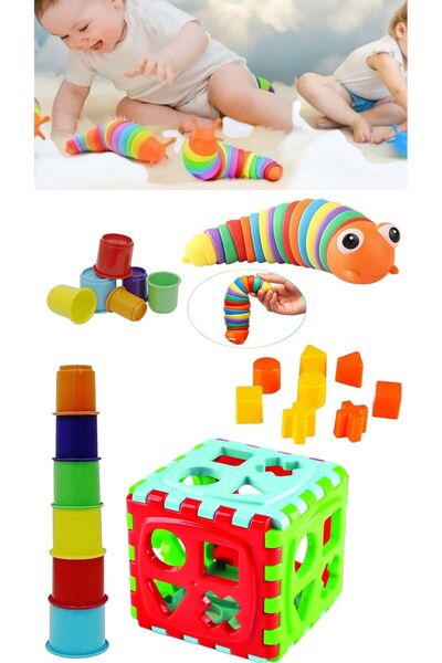 BYCEGU RENGARENK OYUNCAK TIRTIL 6LI DENGE KULE DİZME OYUNU SÖKÜLÜP TAKILABİLİR KARE BULTAK KÜP 3LÜ SET
