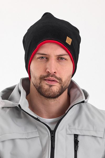 Butikgiz Men's Black Fleece Outer, Red Cotton Underwear Double Color Double Layer Foldable Beanie Neck Collar Set