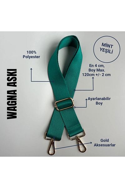 Wagna Waterproof Polyester Bag Strap with Vibrant Mint Green and Gold Detail