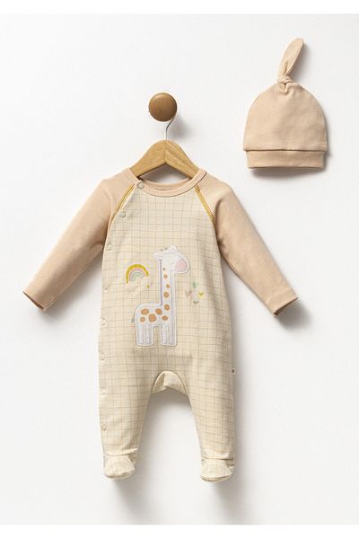 Moi Noi Baby Girls Hat Romper - 100% Cotton, Safari Giraffe Print, Salmon Color