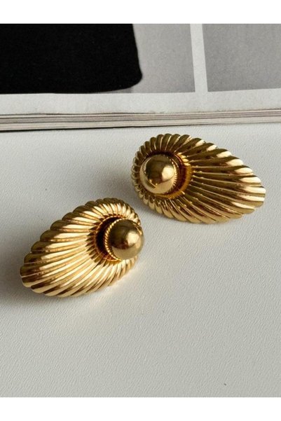 Koprinaco Çelik Gold Vintage Topçuklu Küpe (3.20 Cm)