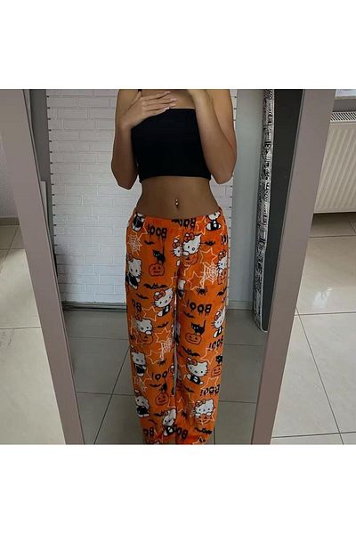 Gofeel Kitty Plush Halloween Soft Plush Loose Leg Sweatpants