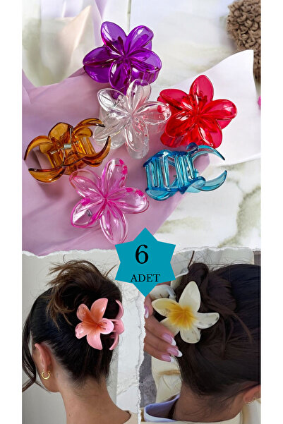CHANCE GİFT 6 Renk Lotus Çiçekli Mandal Toka Renkli Çiçek Model Toka 6 Adet (...