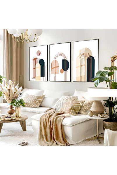 Harika bir ev Hari̇kabi̇rev | Cream-Brown Bohemian Abstract Set | Framed Glas...