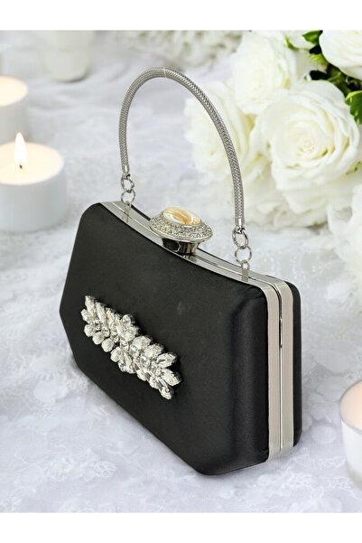 Biçanta Μαύρο Χρώμα Ασημί Κρυστάλλινη Πέτρα Κομψή Σχεδίαση Μεταλλική Λαβή Βρα...