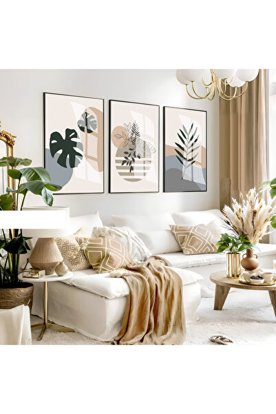 Harika bir ev Hari̇kabi̇rev | Soft Colors Leafy Bohemian Set 006 | Framed Gla...