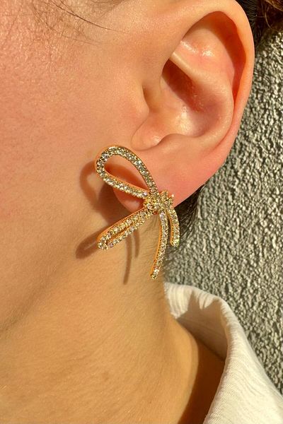 Leo'Stone Premium Series - Imported Zircon Stone, Large Bow, Non-Tarnish Stylish Women's Earrings