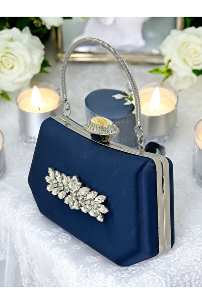 Biçanta Τσάντα βραδινού φορέματος με μεταλλική λαβή σε μπλε ναυτικό χρώμα Αση...