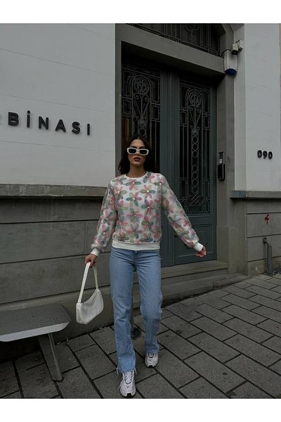 NDN STORE Γυναικεία μακρυμάνικη μπλούζα με φλοράλ κέντημα από ύφασμα Twist