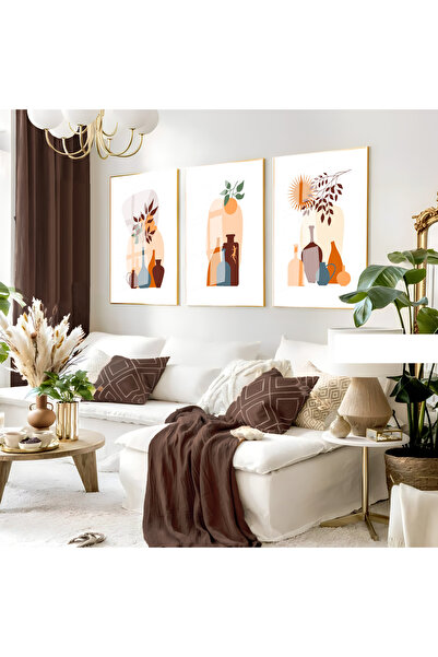 Harika bir ev Hari̇kabi̇rev | Brown-Orange Herbal Bohemian Set | Framed Glass...