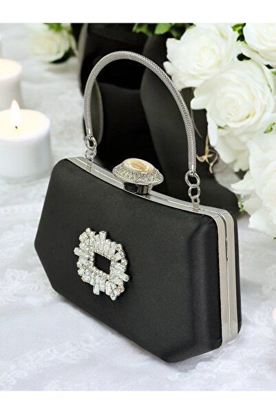 Biçanta Μαύρο Χρώμα Ασημί Κρυστάλλινη Πέτρα Κομψή Σχεδίαση Μεταλλική Λαβή Βρα...