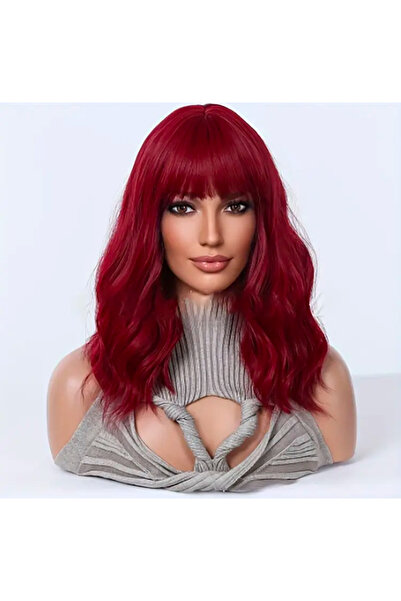 favorim peruk Kızıl ortaboy dalgalı perçemli vip peruk