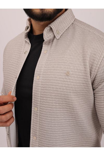 cliento Men's Stone Slim Fit Quilted Fabric Lycra Shirt