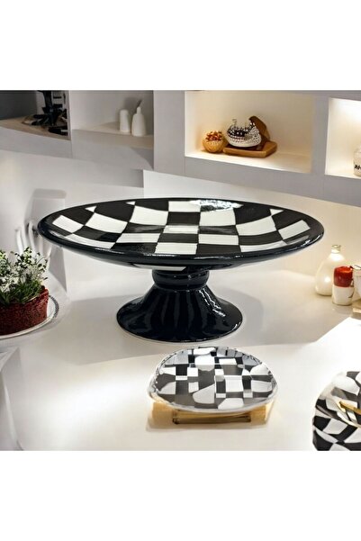 AYGEN HANDMADE ÇİNİ SERVİS SUNUM TABAĞI AYAKLI KÜÇÜK BOY YUVARLAK 18 CM TASAR...