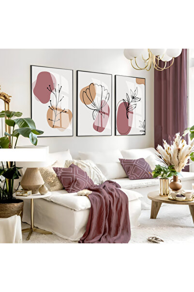 Harika bir ev Hari̇kabi̇rev | Soft Pink-Orange Leaf Bohemian Set 007 | Framed...