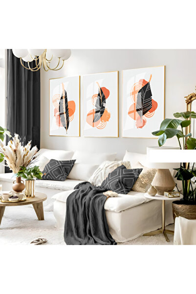 Harika bir ev Hari̇kabi̇rev | Gray-Orange Minimal Leaf Combination 02 | Frame...