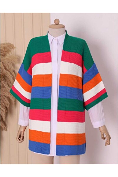 Velvet Striped Half Sleeve Knitwear Cardigan