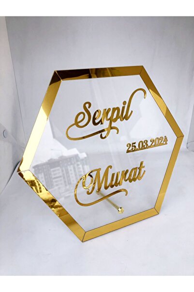 estölye Kişiye Özel Pleksi İsimlik Pleksi Masa İsimliği Altıgen Modeli (21x24...