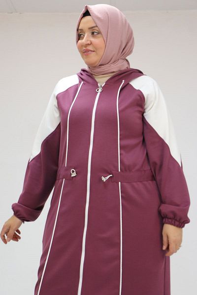 Eslina 43046 Καπάκι Osyho με μανίκια Raglan Piping μεγάλου μεγέθους - Plum