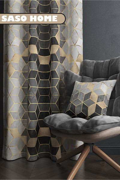 SasoHome Gray Mosaic Patterned (140 X 270 CM) Digital Printed Background Curtain ((Single Wing))