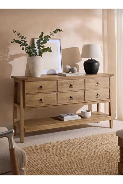 hgalpdesing Ahşap Dekoratif Masif 6 Çekmeceli Büfe Konsal