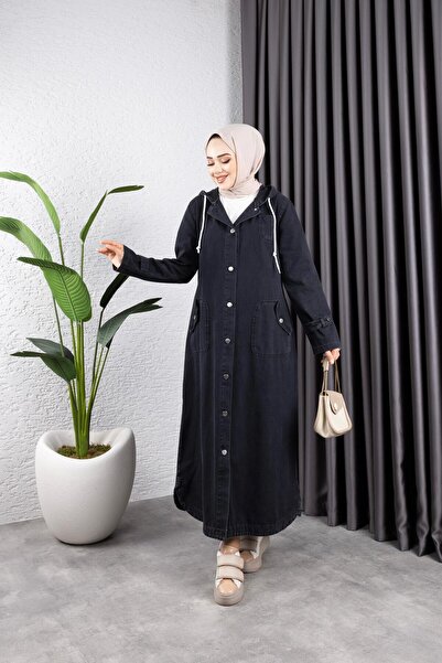 HARMAN BUTİK Γυναικεία - Τζιν τζιν καμπαρντίνα με κουκούλα και τσέπες