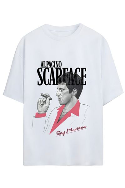 MAGORS Tricou unisex Scarface-Tony Montana oversize din bumbac pieptănat