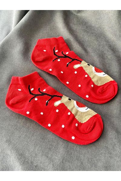 Ludios Christmas Deer Themed Gift Red Cotton Short Socks