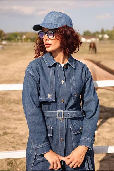 Moda Rosa 25K5371 - Dark Blue - Waist Lace-Up Denim Trench Jeans