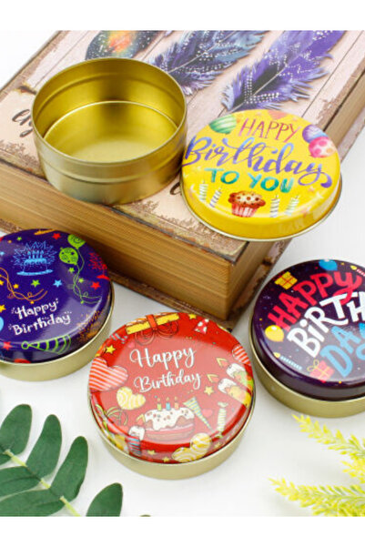 Ahsa Ticaret 5 Adet Happy Birthday 100CC Yuvarlak Dekoratif Mum Teneke Kutu 7...