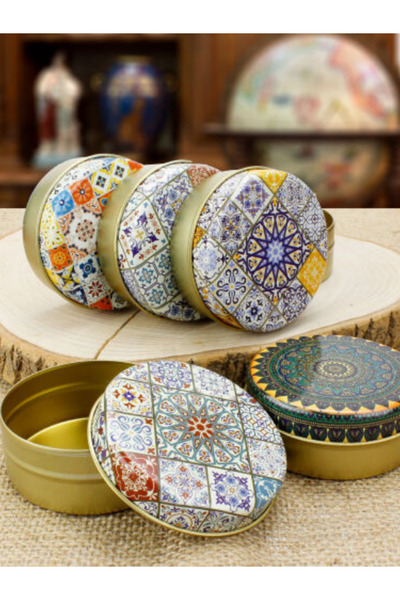 Ahsa Ticaret 5 Pcs Tile Pattern 100Cc Round Decorative Candle Canister 7X3Cm