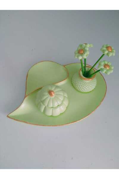 YıldızHanimModa Light Green Coffee Cupless Presentation Holder - Tea and Treat Set