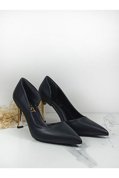 Everest Women's Black Skin Heeled Shoes High Heeled Stiletto 9 Cm