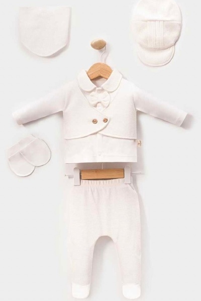 Cherub Baby Waffle Tuxedo with Bow Tie and Vest Newborn Baby Boy 5 Piece Hosp...