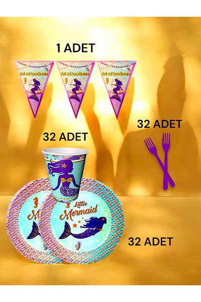 VibeHome Mermaid Themed S Pack for 32 - Birthday Party and Fun Events