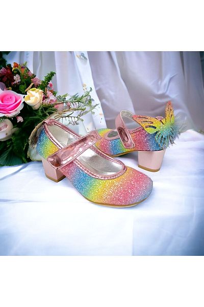 PATİK BEBE Heeled Butterfly Rainbow Colored Girls' Shoes