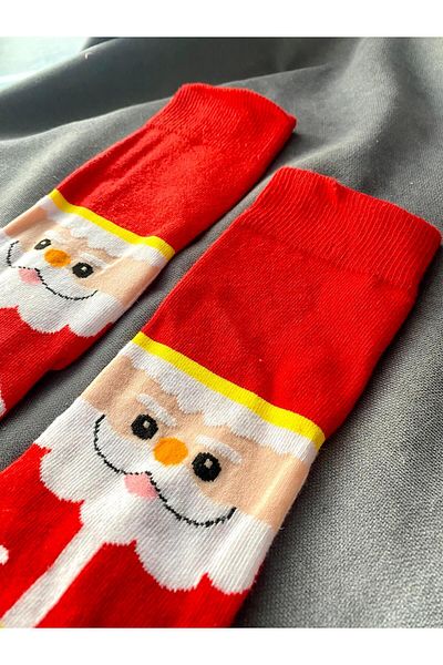 Ludios Christmas Santa Claus Themed Gift Red Cotton Long Socks
