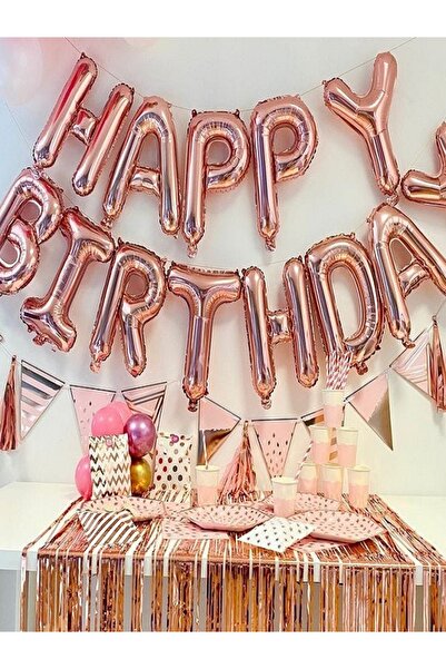 PARTİ AŞKI Rose Gold Happy Brithday Yazılı Folyo Balon Seti 13 Harf & Iyi Ki ...