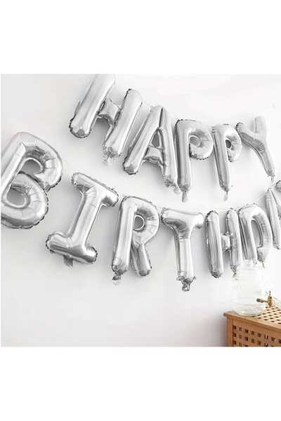 PARTİ AŞKI Gümüş Happy Birthday Harf Folyo Set Balon 13 Harf Balon & Iyi Ki D...