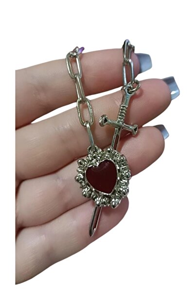 shop Kadın Kırmızı Kalp Sevgi Aşk Klıçlı Kolye Sevginin Hançeri Kollyesi Hediyelik