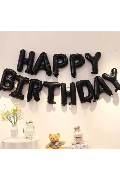 PARTİ AŞKI Siyah Happy Birthday Yazılı Folyo Balon Seti 13 Harf Balon & Iyi Ki Doğdun Doğum Günü Parti Balonu