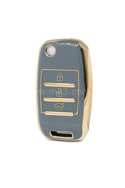 GMA KEYS Kia Sorento Sportage - Picanto Cerato Soul Rio Ceed 3-Button with Switchblade Grey Gold Key Case